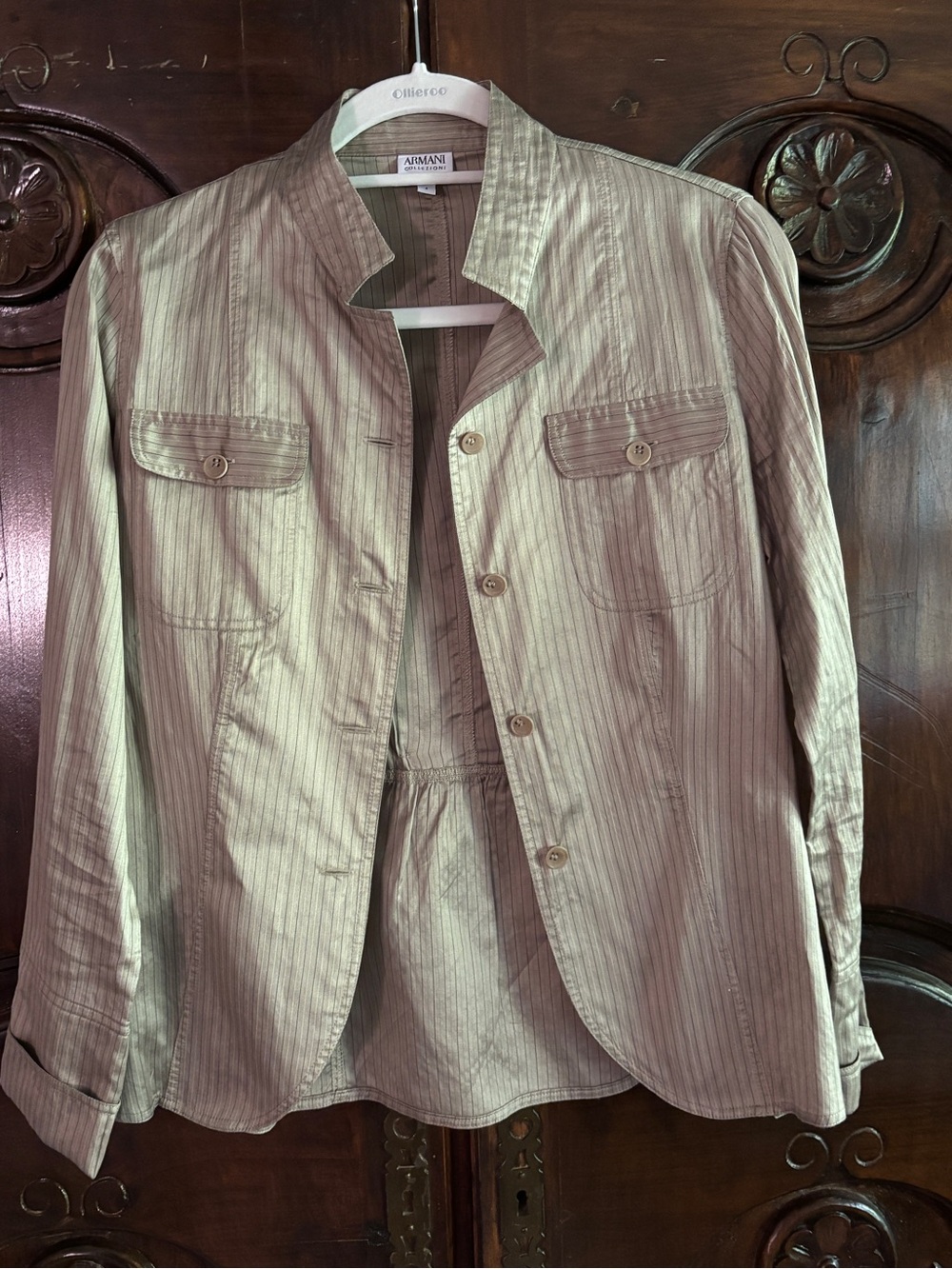 Armani Collezioni Beige Striped Lightweight Shirt Jacket